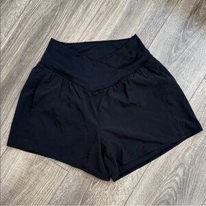 Black cross waist active shorts - lightweight pull on high waisted